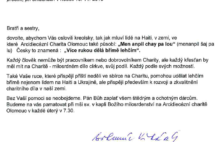 Dopis prezidenta Arcidiecézní Charity Olomouc